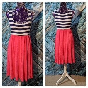 Beach Coco Size Large Pink Skirt with Black & White Striped top Skater Dress